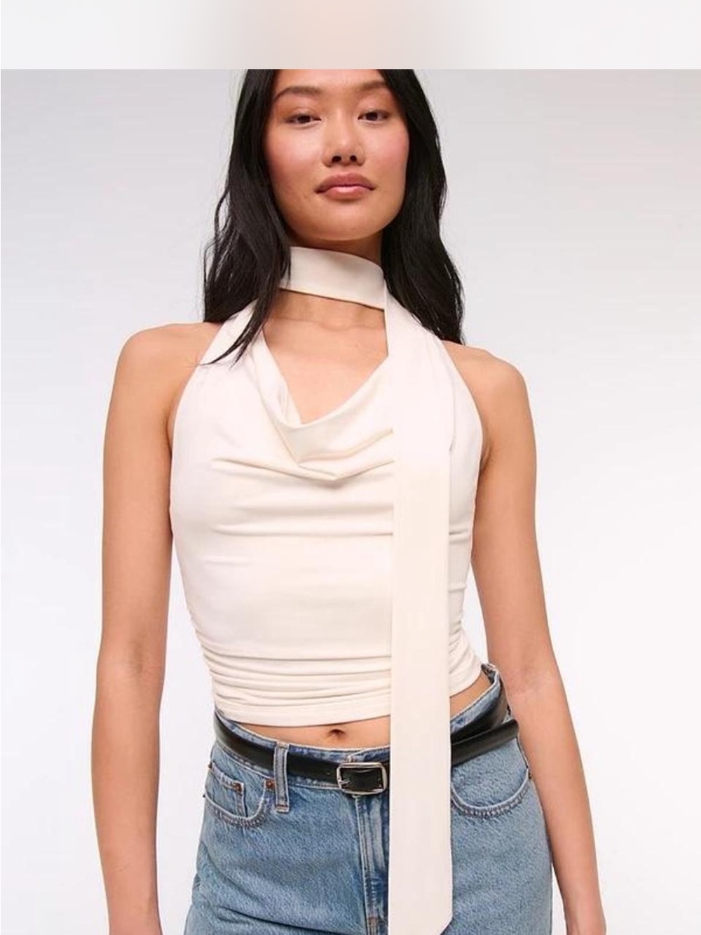 Abercrombie & Fitch Halter Cowl Scarf Top in Cream